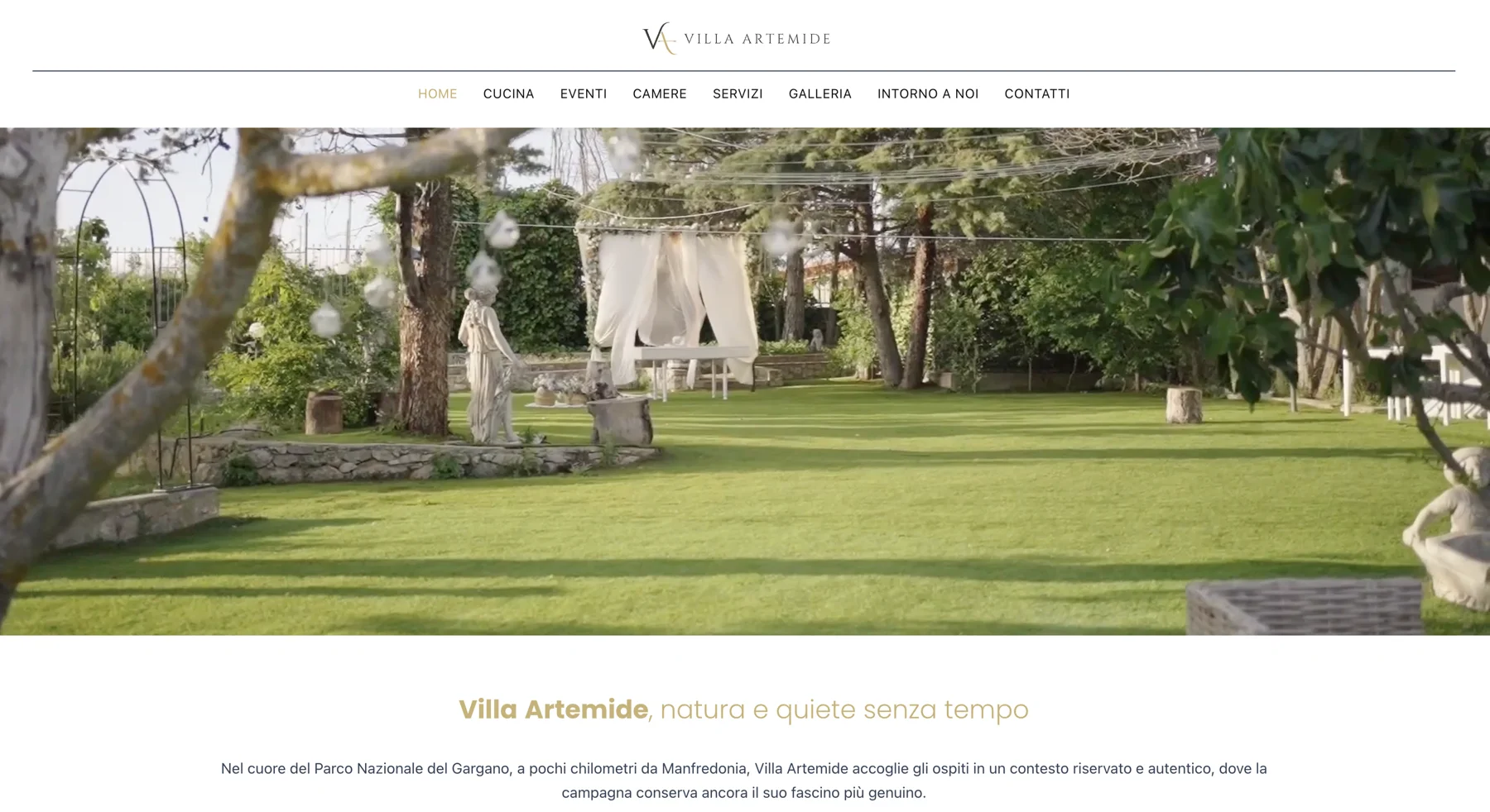 Screenshot del sito Villa Artemide